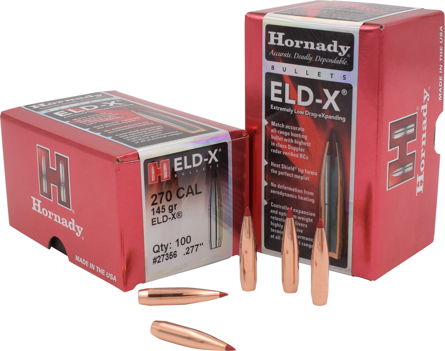 Hornady 27356 ELD-X Hunting 270 Cal .277 145 gr Extremely Low Drag-eXpanding - Horn Hunter - 270 Caliber