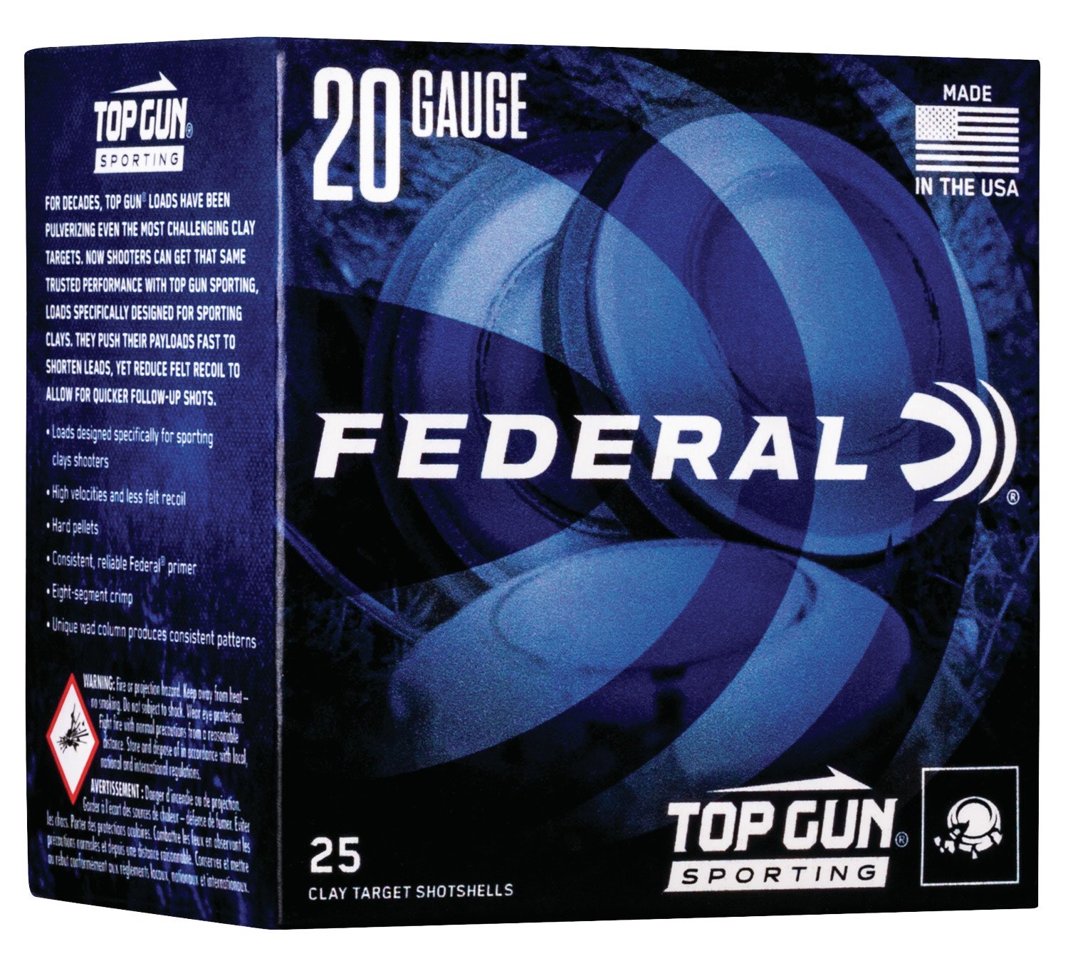 Federal Top Gun Sporting Shotshells 20ga 2-3/4 7/8 oz 1250 fps #7.5 25/ct
