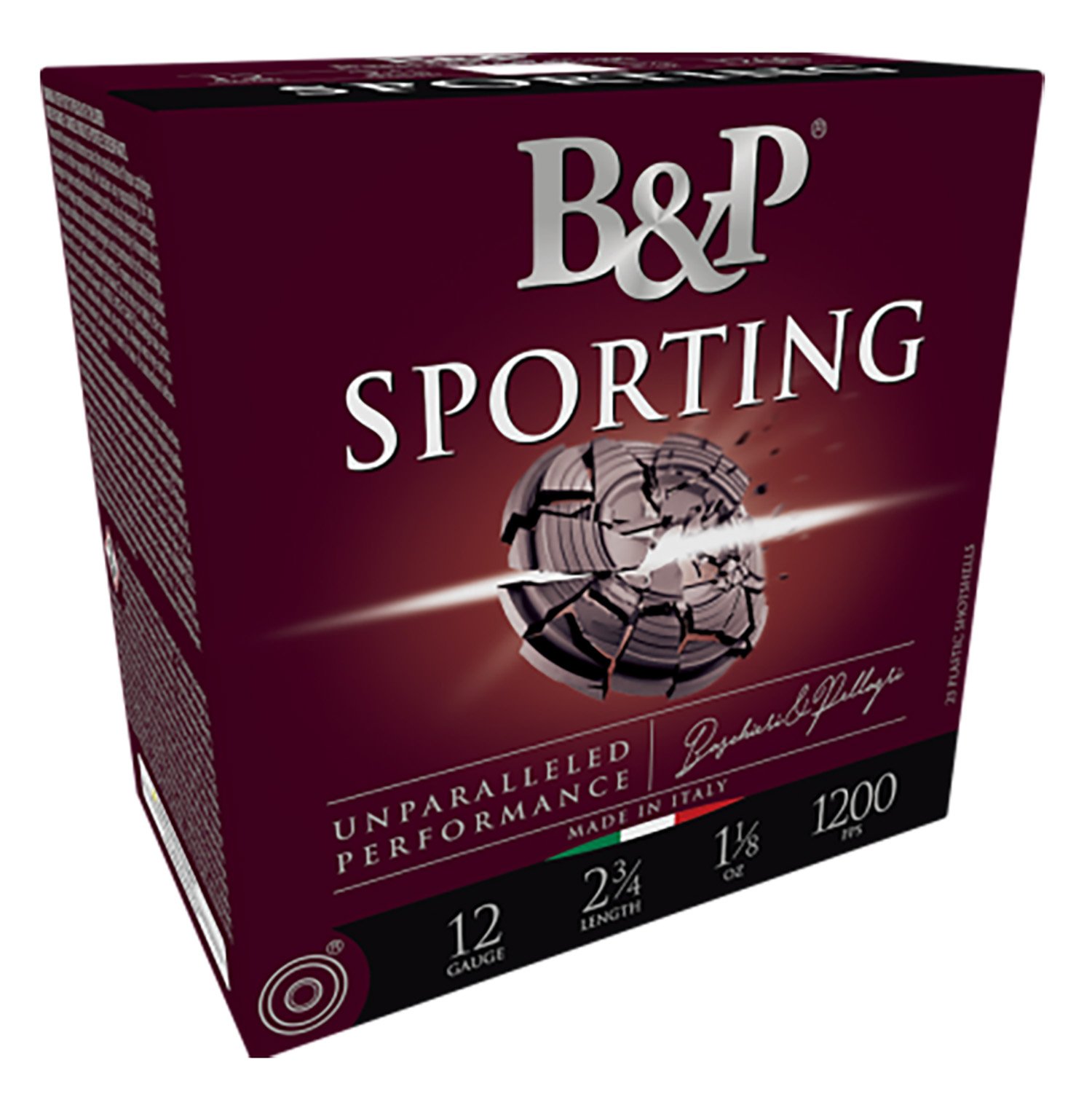 B&P Sporting Clay Shotgun Loads 12 ga. 2.75 in. 1 oz. 1200 FPS 8 Shot 25 rd. - Baschieri & Pellagri
