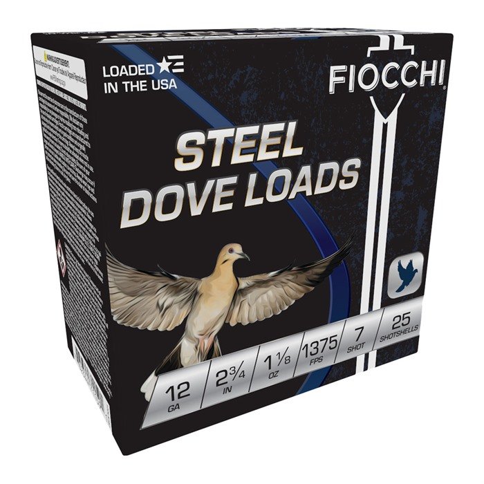 Fiocchi AMMUNITION STEEL DOVE & QUAIL 12 GAUGE 2-3/4" 1-1/8OZ #7 SHOT 250/CASE - Fiocchi