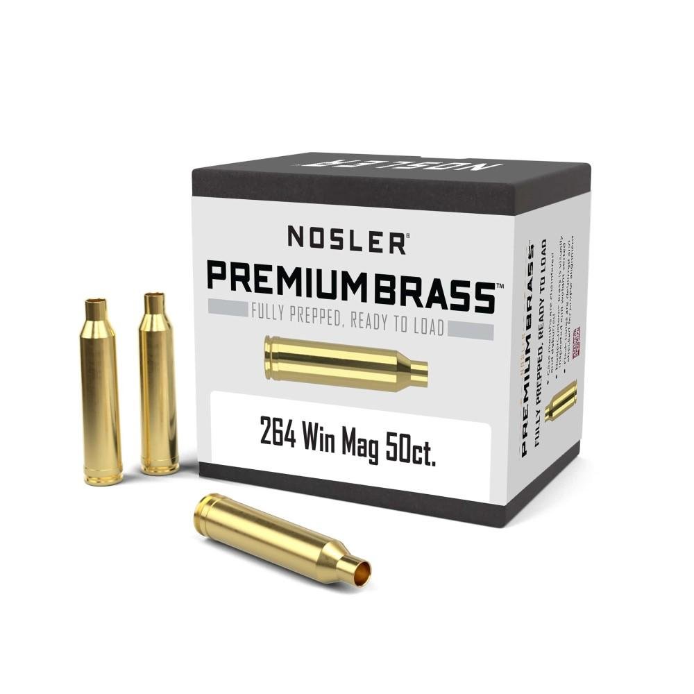 Nosler .264 Winchester Magnum Unprimed Brass Rifle Cases, 50 Count, USA Origin