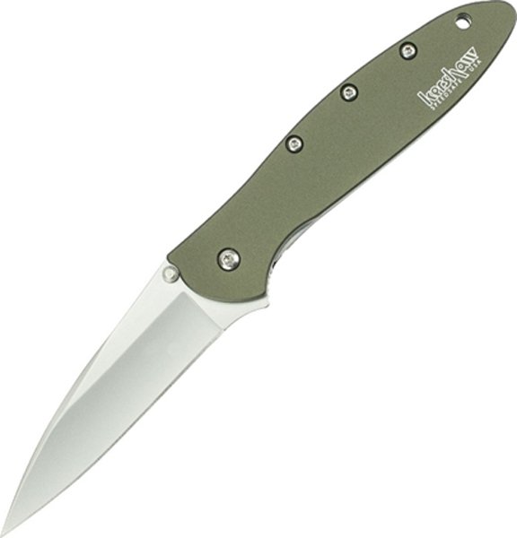 Kershaw 1660OL Leek 3" Folding Knife 14C28N Blade Olive Aluminum Handle
