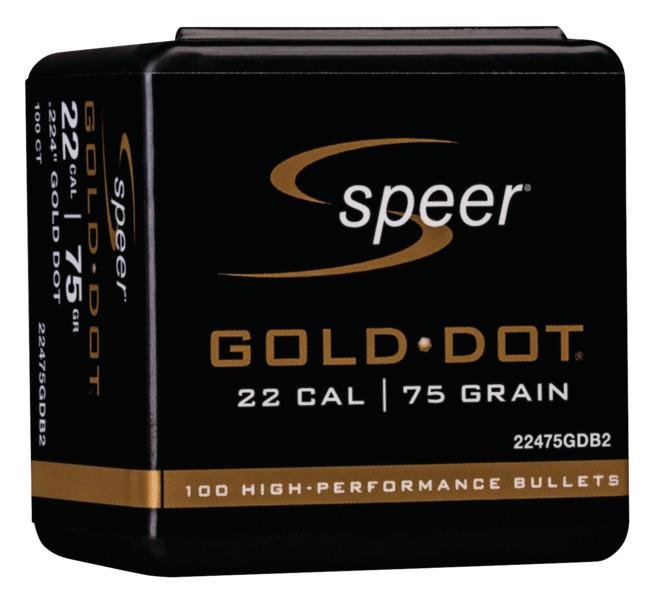 Speer 22475GDB2 Gold Dot .224 Cal 75gr Rifle Bullets - 100/Box