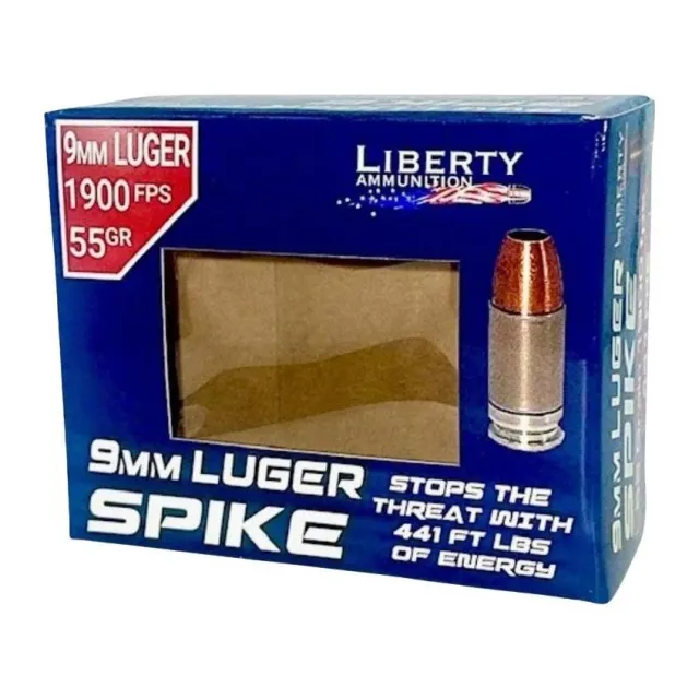 Liberty SPIKE 2.0 Handgun Ammunition 9mm Luger 55gr Solid 1900 fps 20/ct - Liberty Ammunition