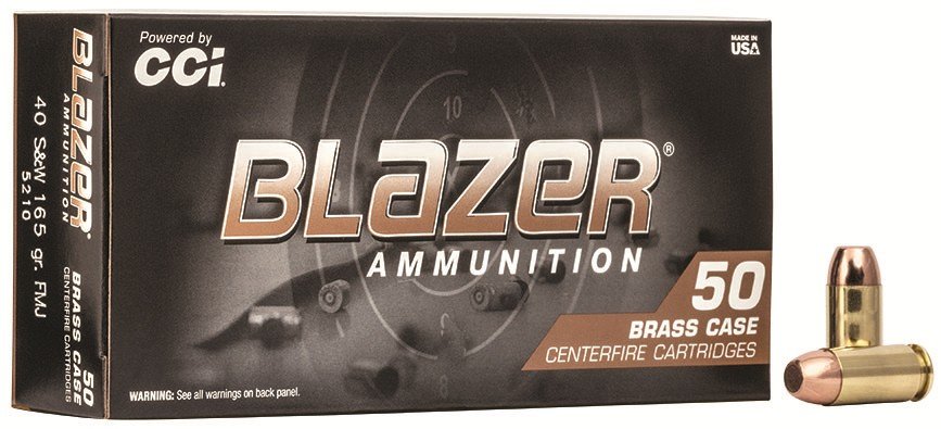 CCI Blazer Brass 40 S&W 165 Grain FMJ Ammo 50 Round Box (5210) - CCI - FULL METAL JACKET
