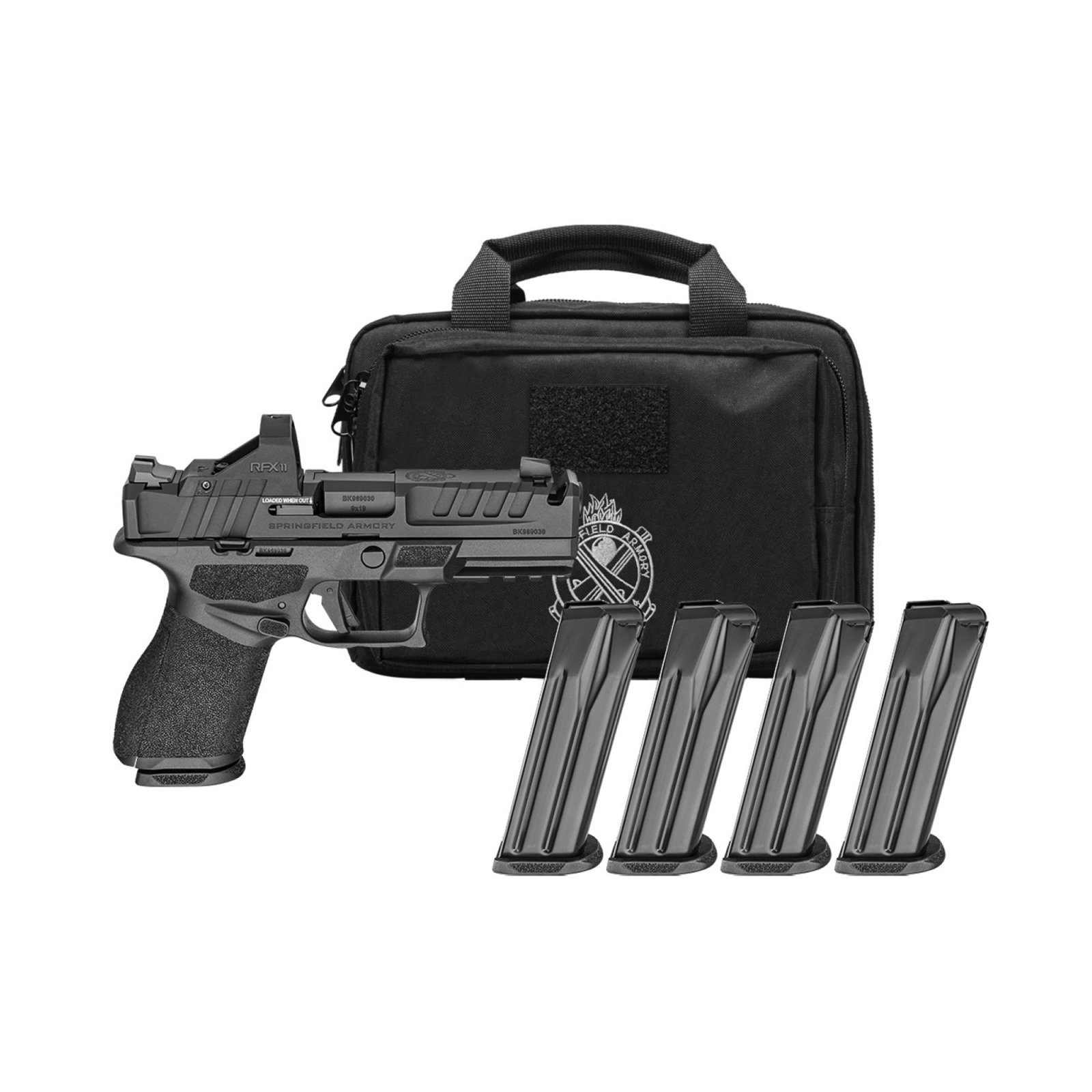 Springfield Gear Pac Echelon 4.0C Comp Handgun 9mm Luger 15(1)&18(3)rd Magazines 4 Comp Barrel Green Dot & Bag