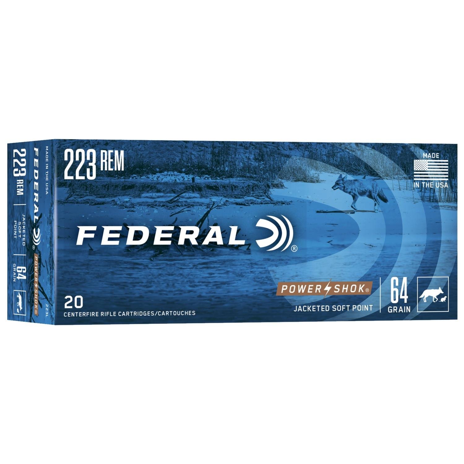 223 Rem Ammo Federal PowerShok 223REM 64 Grain Soft Point Hunting SP - Federal Premium Ammunition - JACKETED SOFT POINT