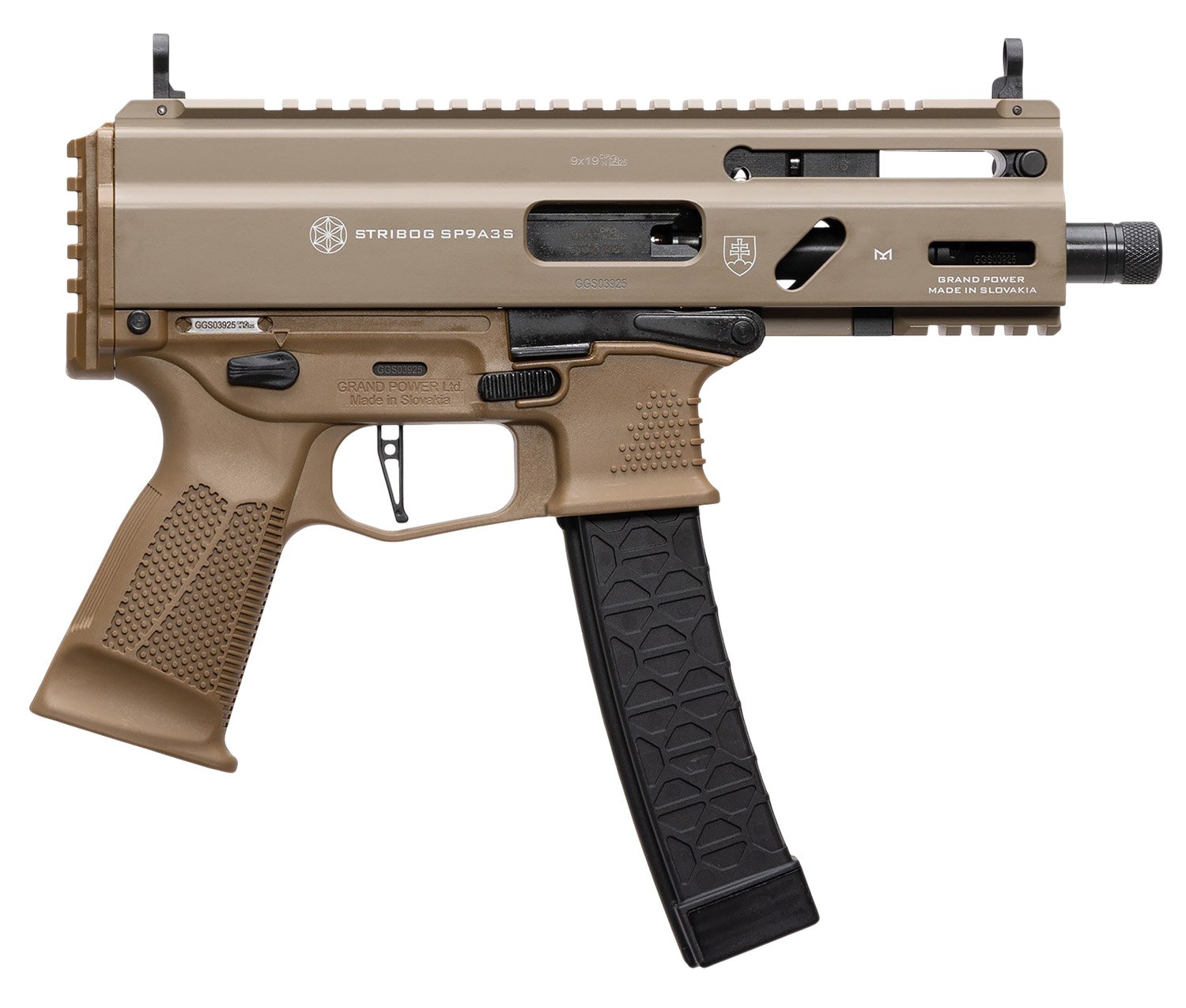 Global Ordnance SP9A35S 9mm Luger 8" 30+1 Flat Dark Earth Stribog