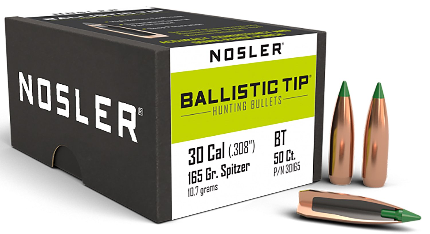 Nosler 30165 Ballistic Tip Hunting 30 Cal .308 165 gr Spitzer 50 Per Box