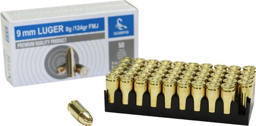 Scorpio S9A 9mm Luger 124 Grain FMJ Ammo 50 Rounds