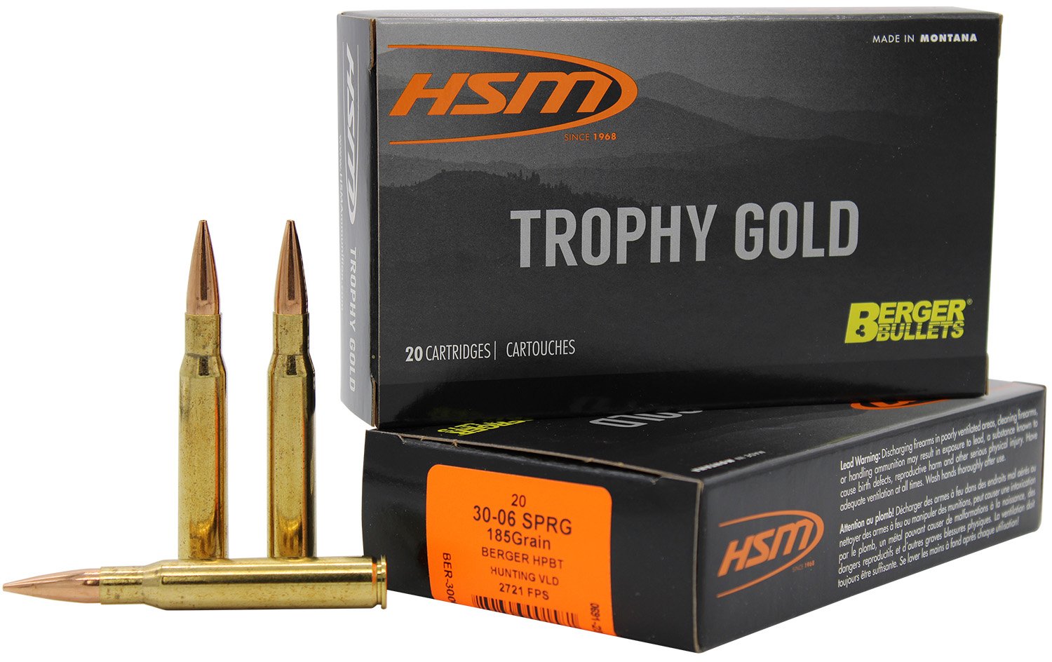 Buy HSM Ammunition Trophy Gold 30-06 Springfield 185gr VLD 20 Rounds Rifle online