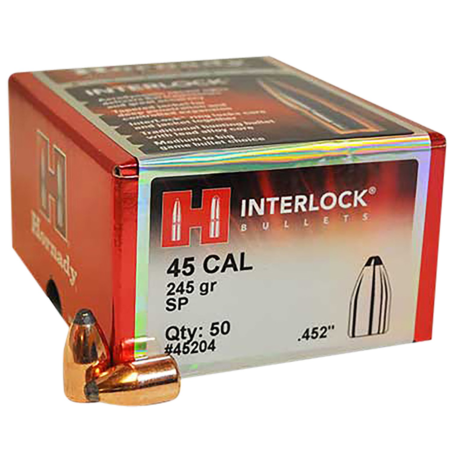 Hornady 45204 InterLock Hunting 45 Cal .452 245 gr Spire Point (SP) - Horn Hunter - .452