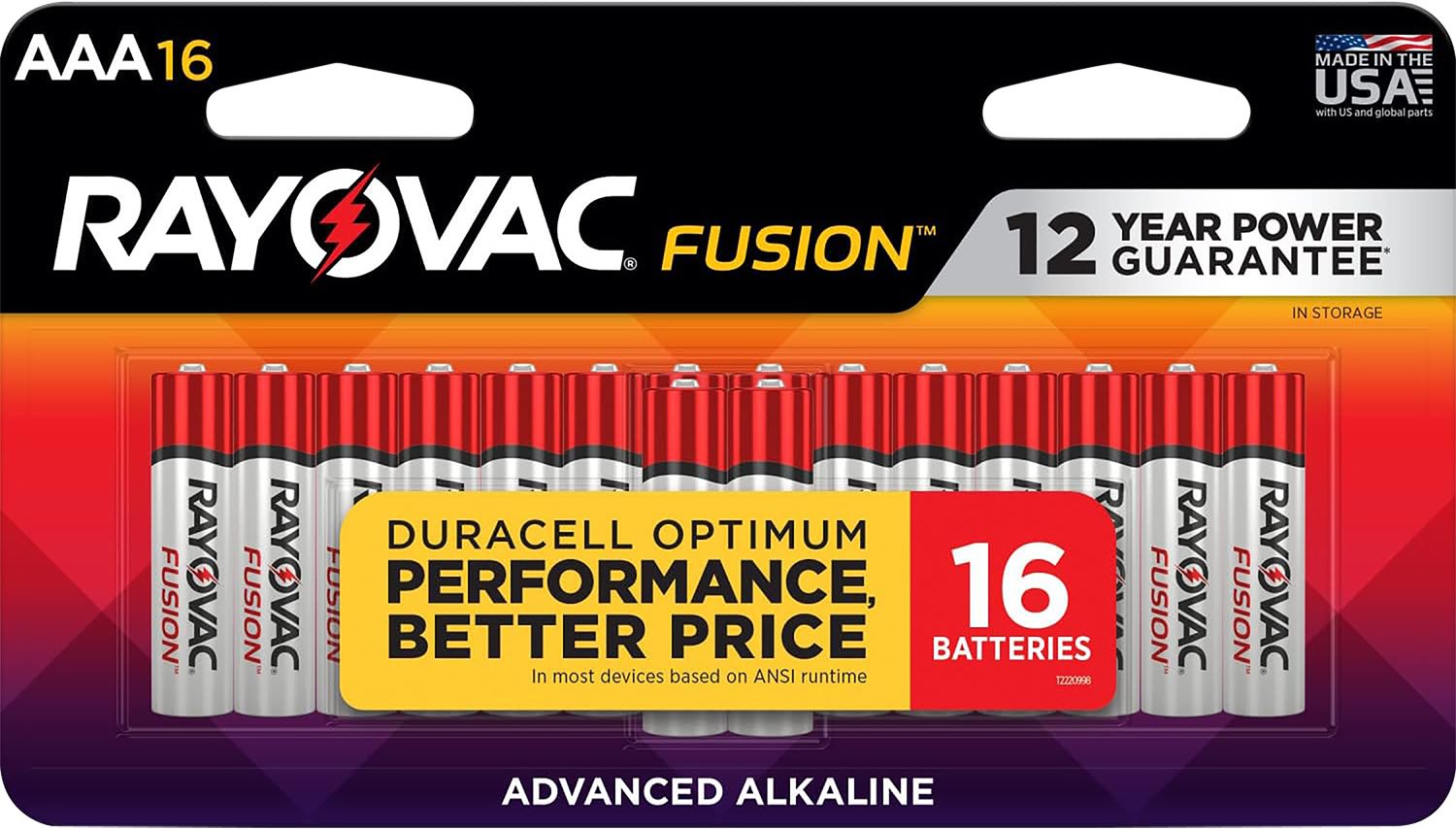 Rayovac 82416T02 AAA Alkaline Batteries 1.5V 1123mAh 16-Pack - RAY - 1,123