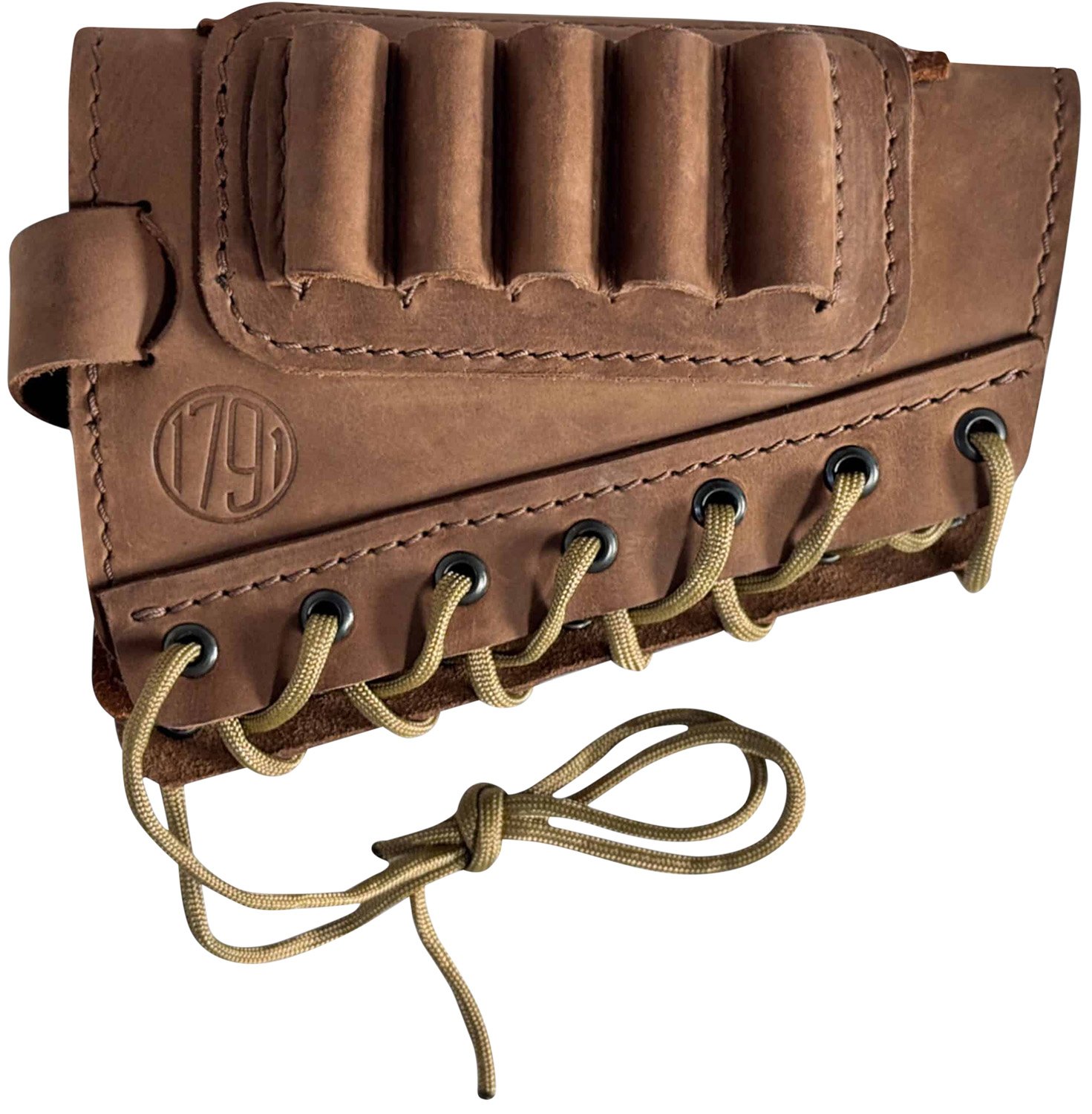 1791 HUNT Butt Cuff Ammo Holder Brown Leather 5 Shells Creep-Stop Strap - 1791 Gunleather - BROWN