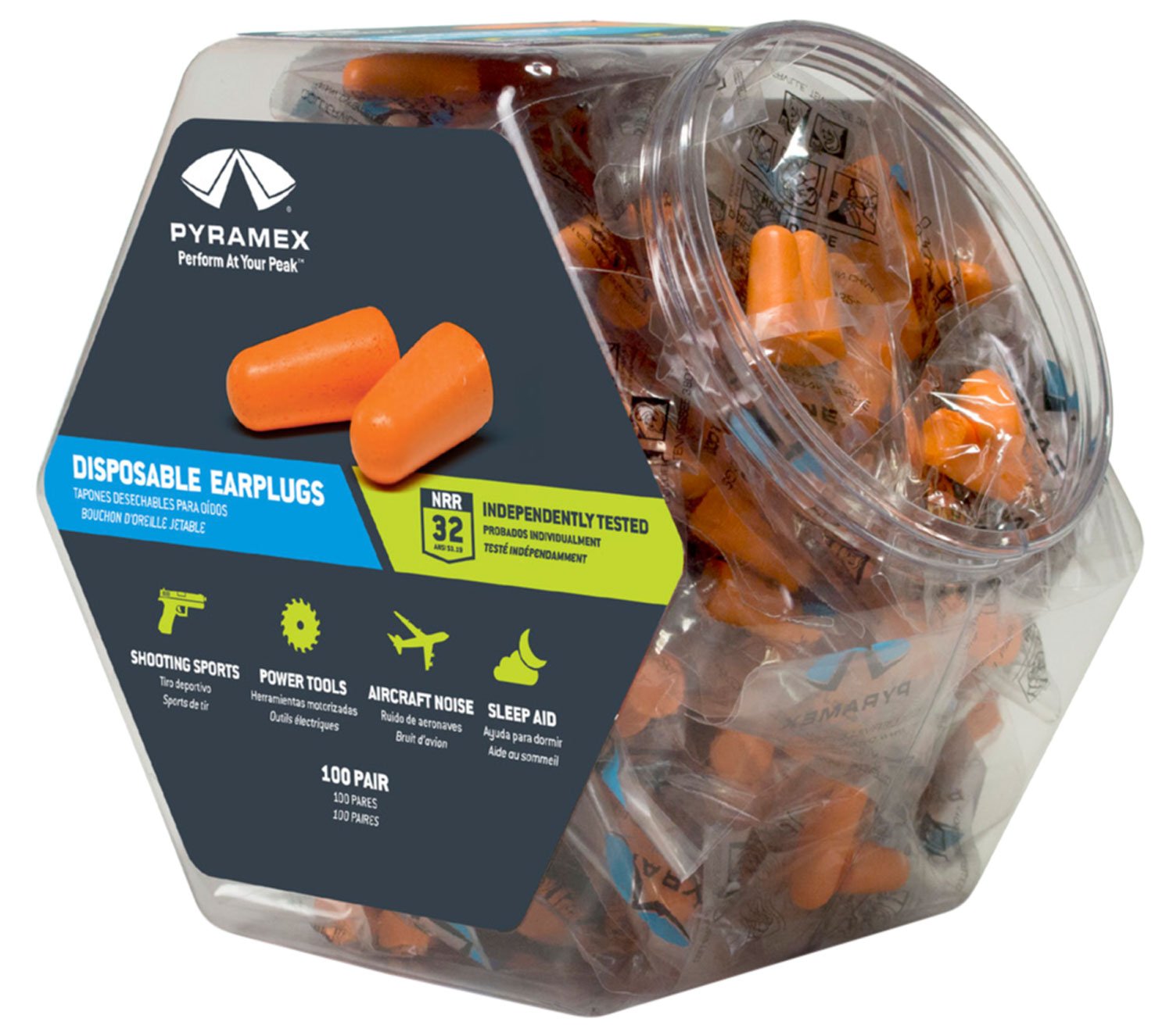 Pyramex PYDP1000BN Disposable Foam Earplugs 32 dB Orange 100 Pairs