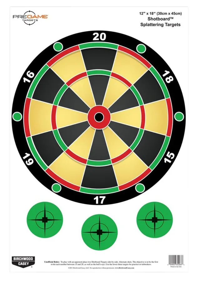 Birchwood Casey Pregame Shotboard Dart Board Paper Hanging Universal 12" x 18" Multi-Color 100 Per Pkg - Birchwood Casey - 12" X 18"