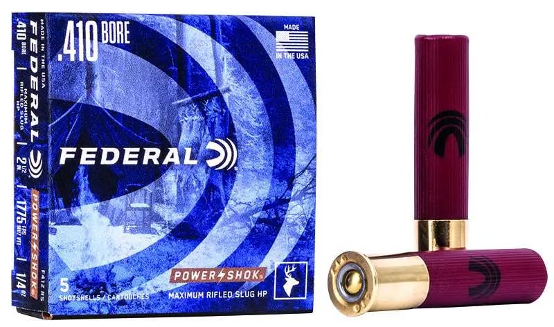 Federal F412RS Power-Shok Shotshell 410 Gauge 2.50" 1/4 oz Rifled Slug Shot 5 Per Box/ 50 Cs - Federal Premium Ammunition - RIFLED SLUG
