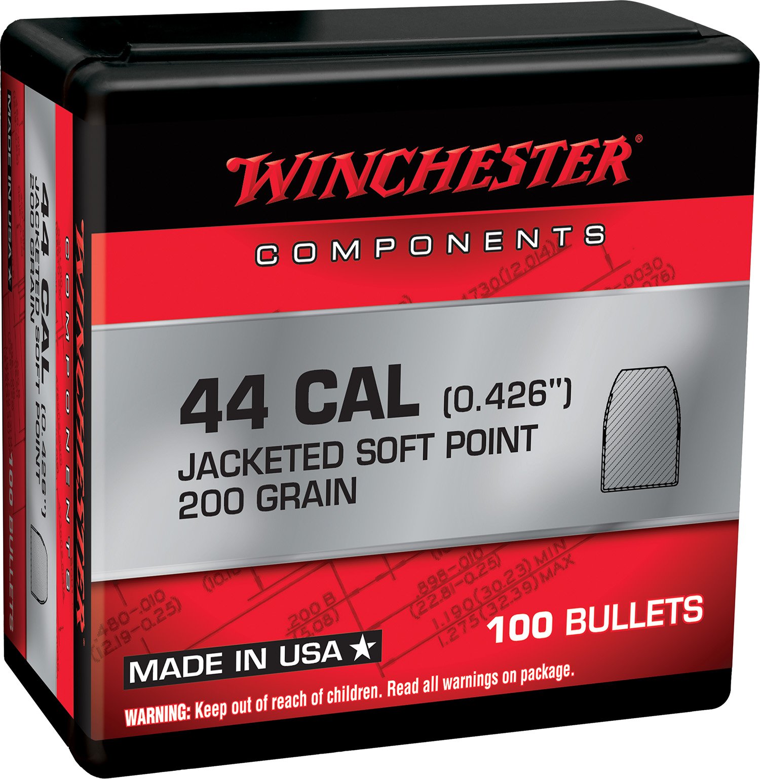 Winchester Ammo WB44SP200X Centerfire Handgun Reloading 44RemMag 200gr... - Winchester - .430