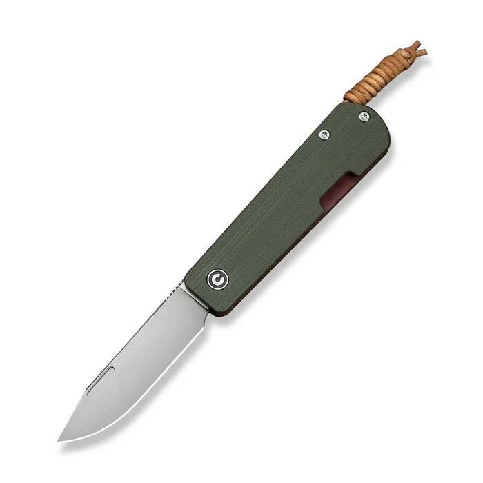CIVIVI Slippy Sendy Slip Joint Knife Milled Green & Red G10 Handle (2.81"" Satin Finished Nitro-V Blade) C24075B-1, With Brown Leather Lanyard Attached