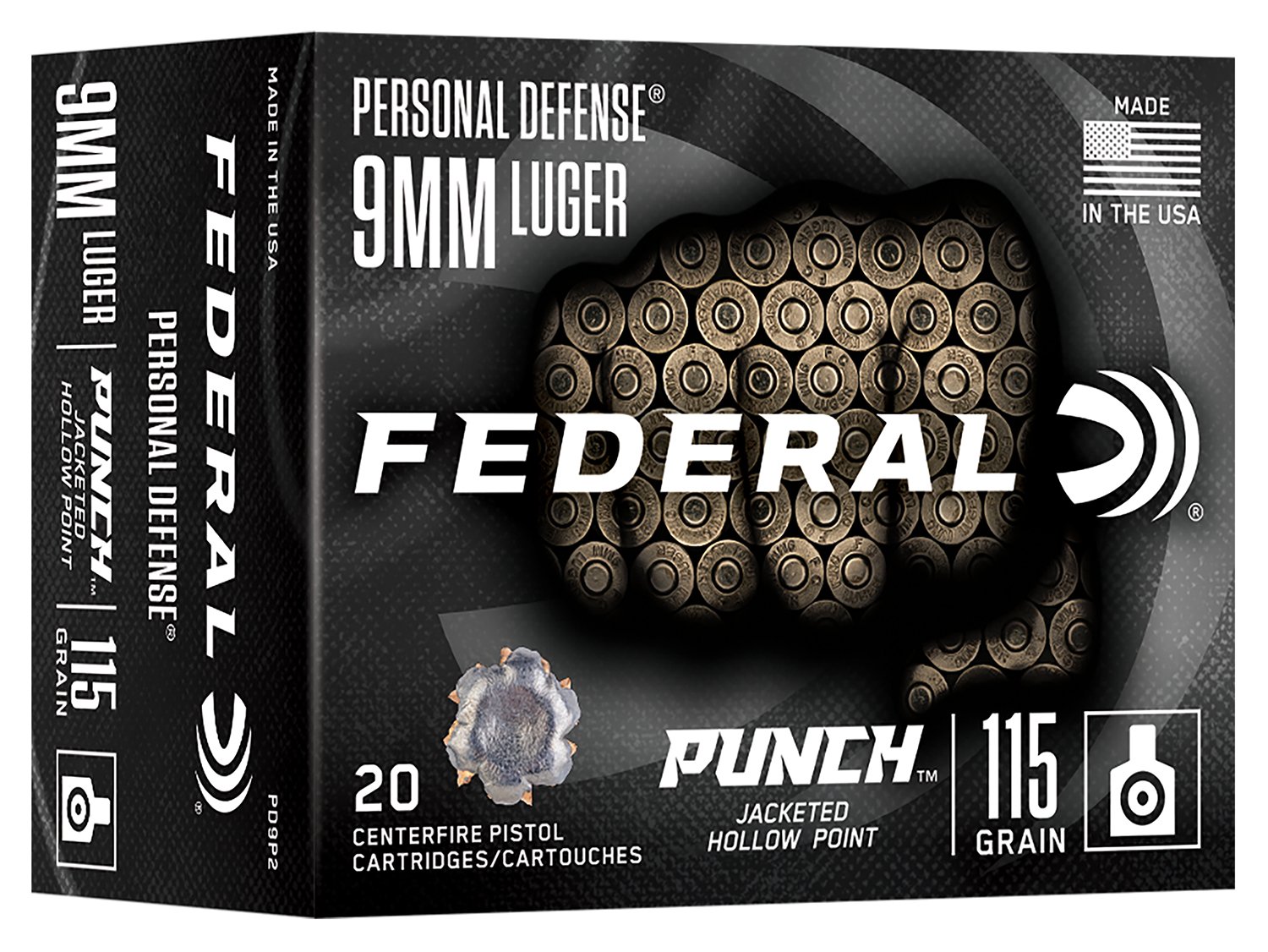 Federal 9MM LUGER 115GR PUNCH JHP 20 PD9P2