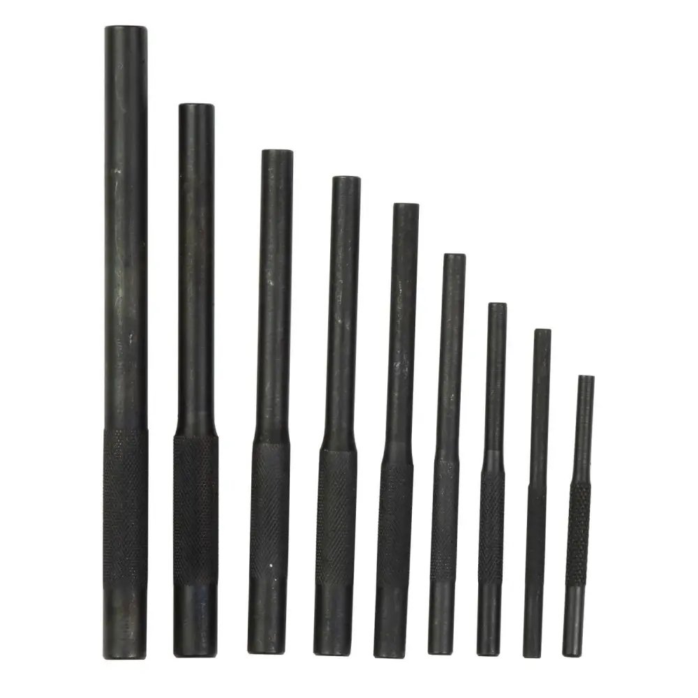 Wheeler 710910 Roll Pin Punch Set 9-Piece Steel Knurled Handle Black/Yellow - Wheeler