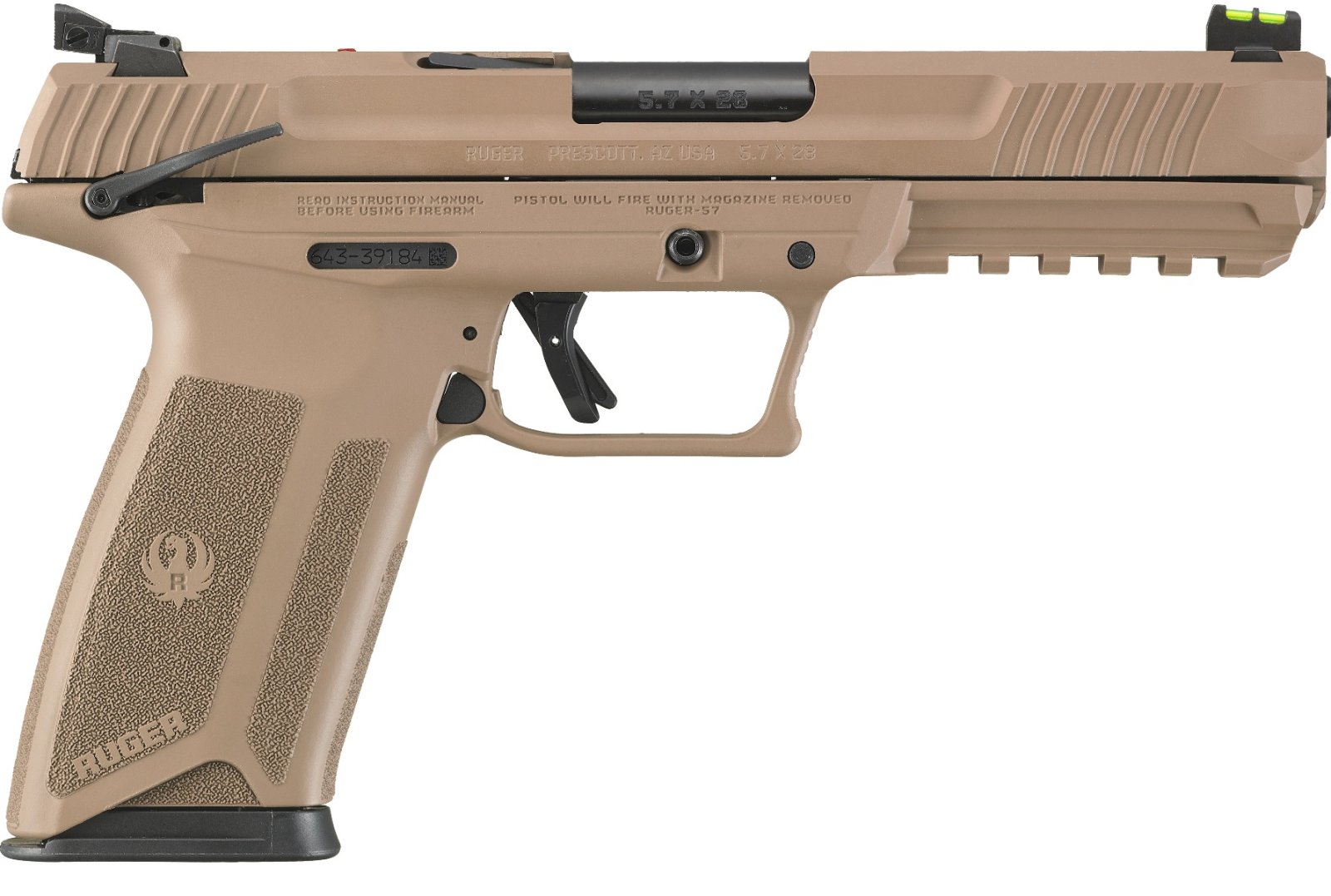Ruger 16412 57 Pistol 5.7x28mm 20+1 Fiber Optic Dark Earth - Ruger - 5.7X28MM