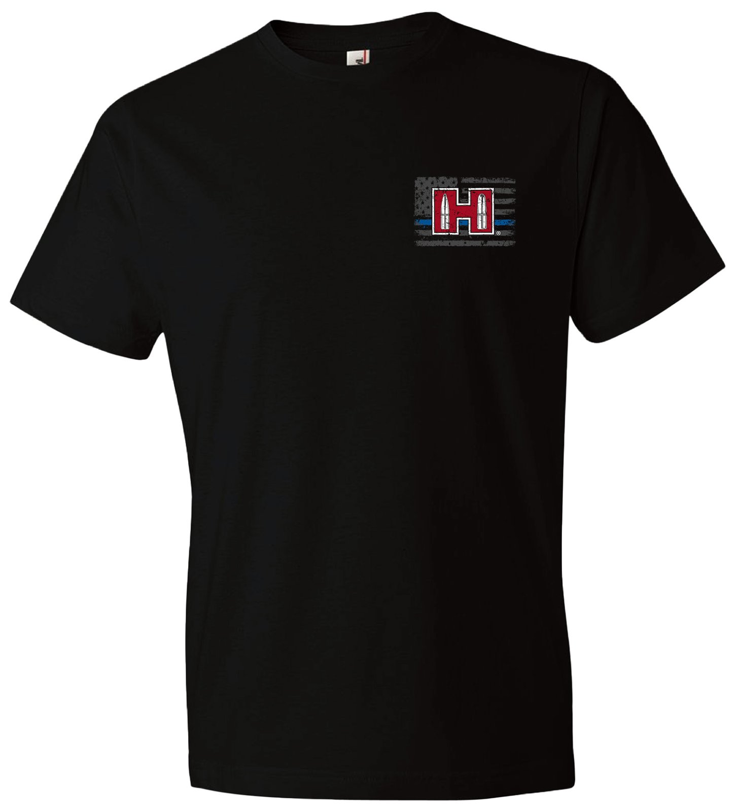 Hornady 30761 POW Blue Line T-Shirt Black Small Cotton Semi-Fitted