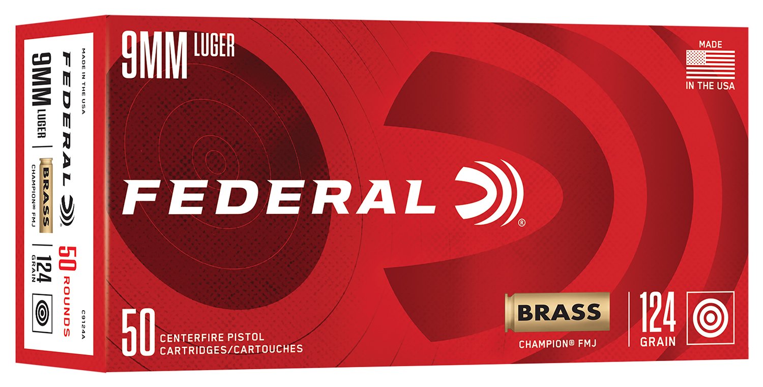 Federal C9124A 9mm Luger Champion Brass 9mm FMJ 124gr