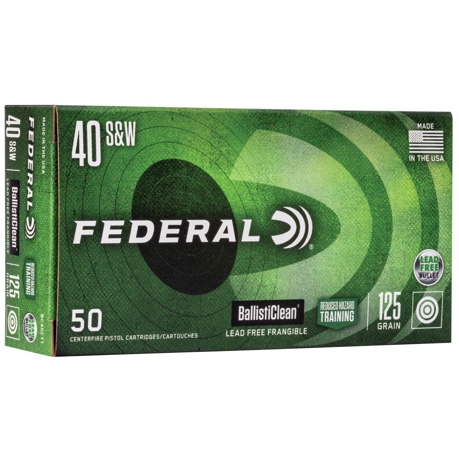 Federal BallistiClean 40 S&W 125gr Lead-Free Frangible Ammo 50rd Box - Federal Premium Ammunition - LEAD-FREE FRANGIBLE