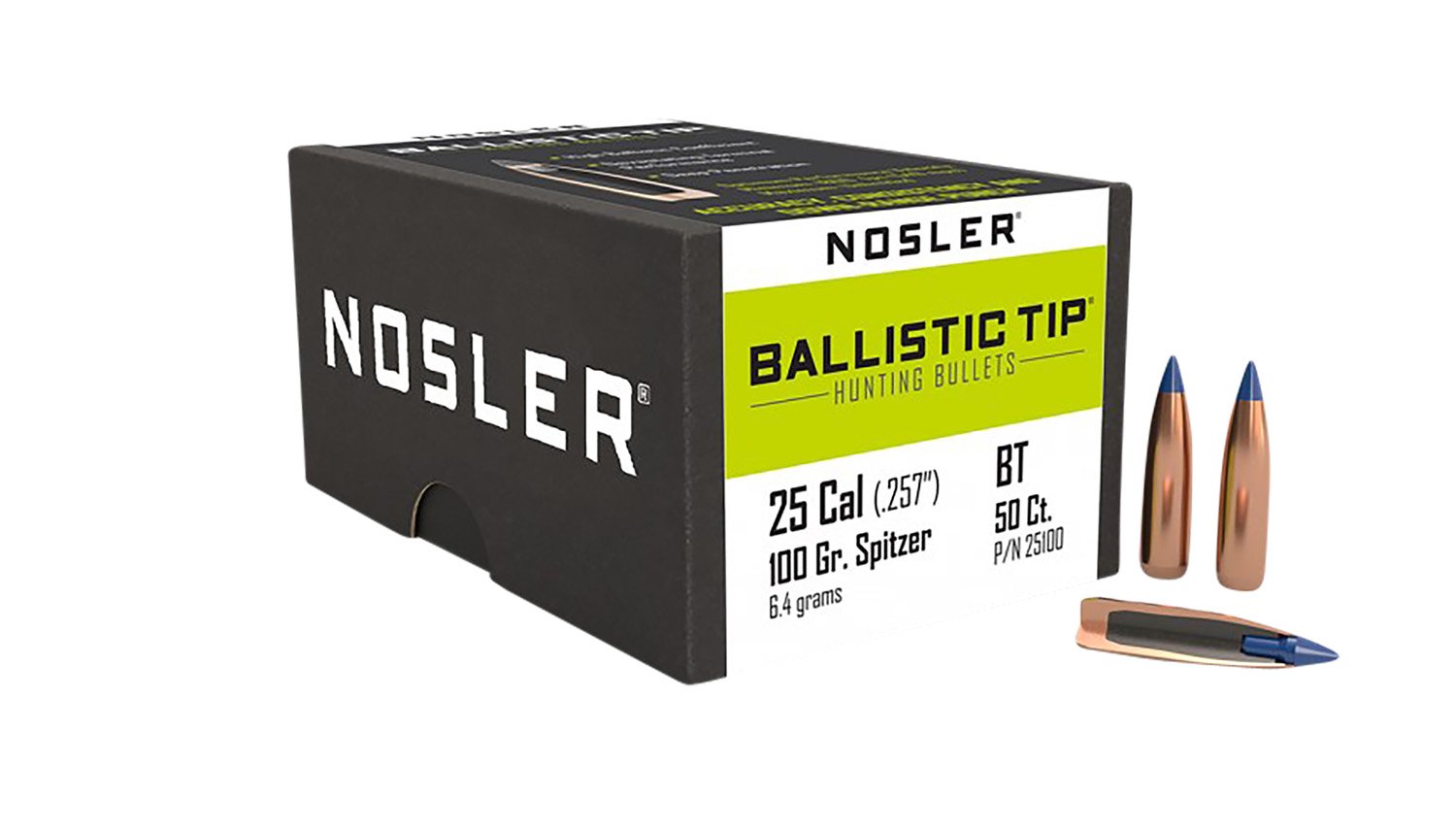 Nosler 25100 25 Caliber 100 Grain Spitzer Blue Tip 50 Count - Nosler - 25 Caliber