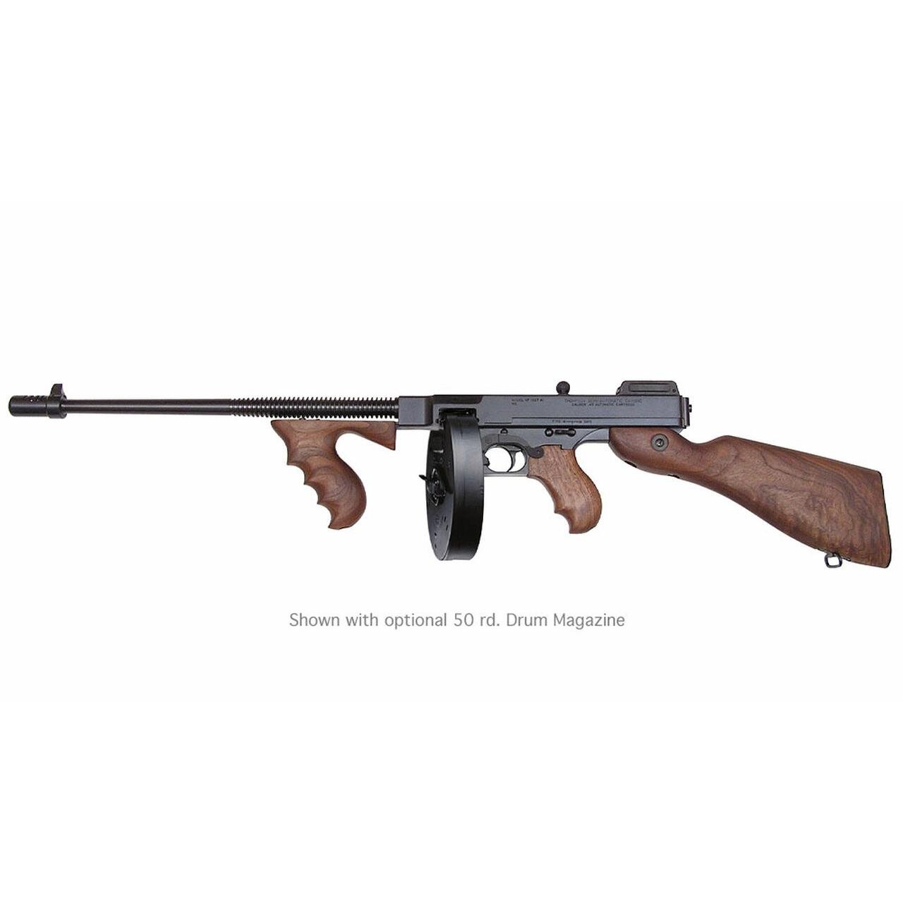 Thompson T1D 1927A-1 Deluxe Semi-Auto Carbine, .45 ACP, 16.5" Finned Barrel, 10-Round Drum, Walnut Stock, Blade Front Sight, Black Finish