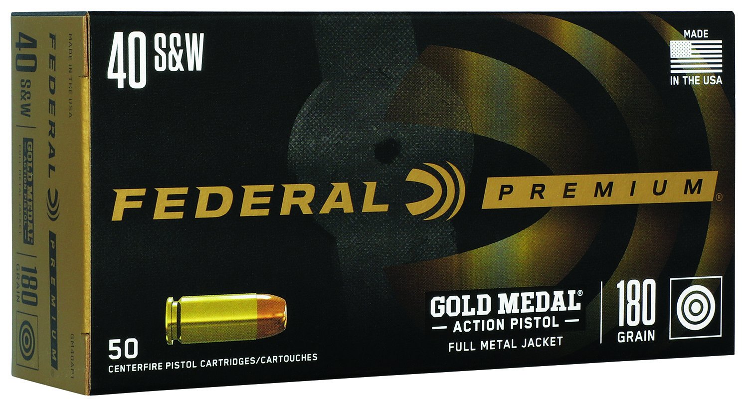 Federal GM40AP1 40 S&W 180 Grain FMJ 50 Rounds Brass Finish - Federal Premium Ammunition - FULL METAL JACKET