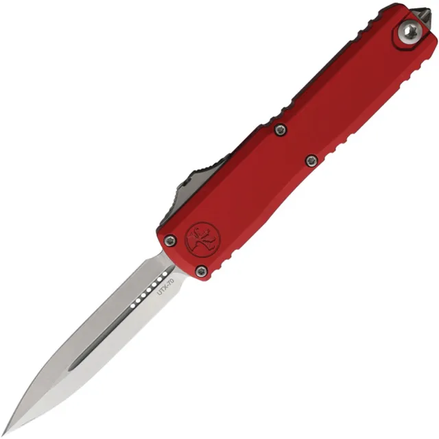 Microtech UTX-70 G4 2.5 In D/E Stonewash Red Aluminum Handle