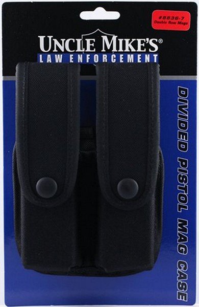 Uncle Mike's Divided Pistol Mag Case - Black Cordura, Double Row, Snap Closure, Molded Insert - Uncle Mike's