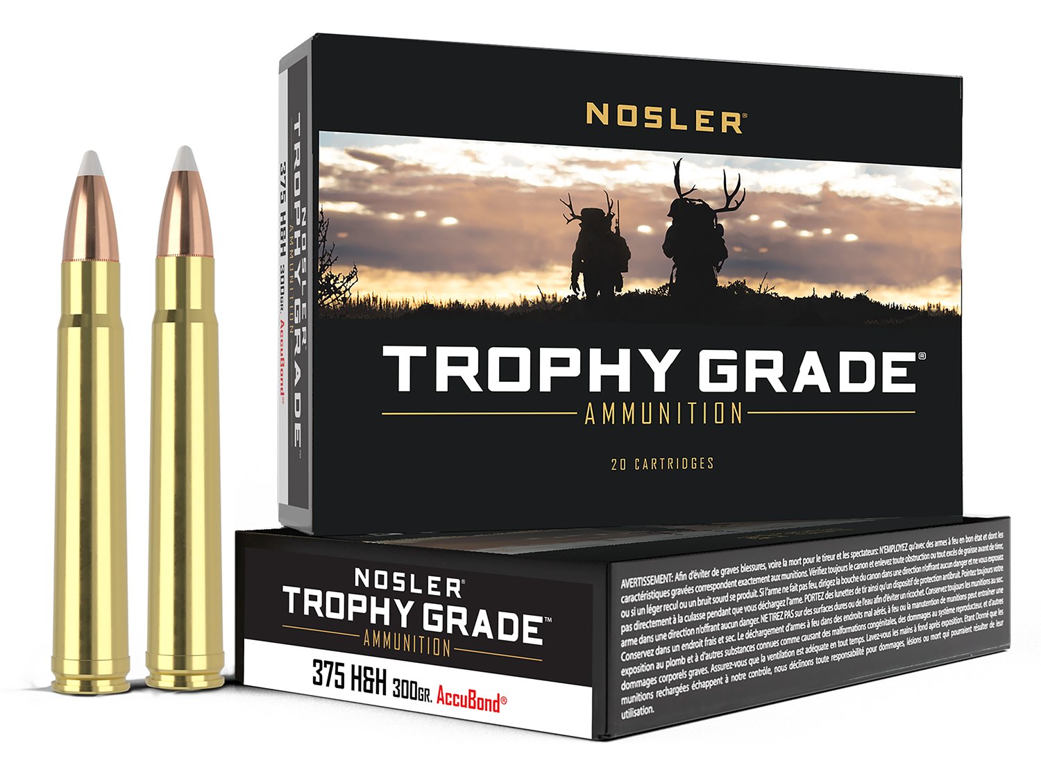 Nosler Trophy Grade Hunting 375 H&H Mag 300 gr AccuBond Ammo 20 Per Box/ 10 Cs - Nosler - NOSLER ACCUBOND