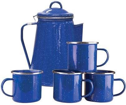 S/SPORT 11230 8-Cup Enamel Percolator Coffee Pot w/ 4x12oz Mugs - Blue
