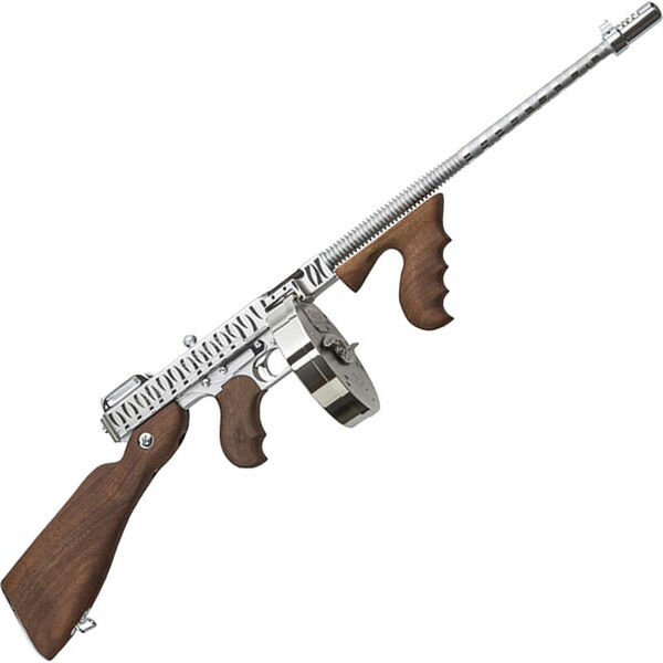 Thompson 1927A-1 Deluxe Semi-Auto T150DCRTS, .45 ACP, 16.5-Inch Barrel, Chrome Tiger Stripe, Walnut Stock, 50/20 Round Magazines