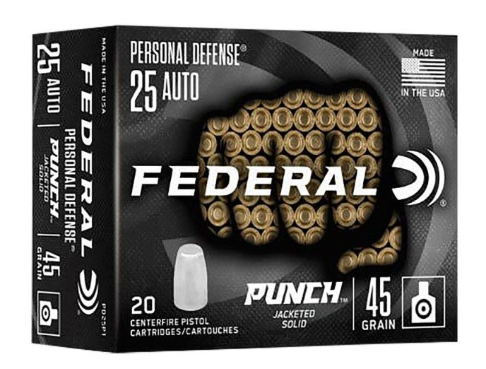 Federal PD25P1 Punch 25ACP 45gr Hollow Point Ammo 20 Rounds - Federal Premium Ammunition - HOLLOW POINT