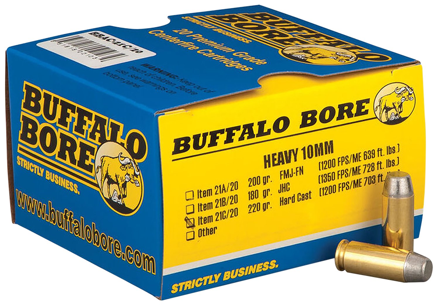 Buffalo Bore 10mm Auto 220gr Hard Cast Ammo 20 Rounds