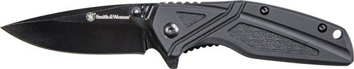 S&W KNIFE BLACK RUBBER 3" BLK OXIDE BLADE W/POCKET CLIP - Smith & Wesson