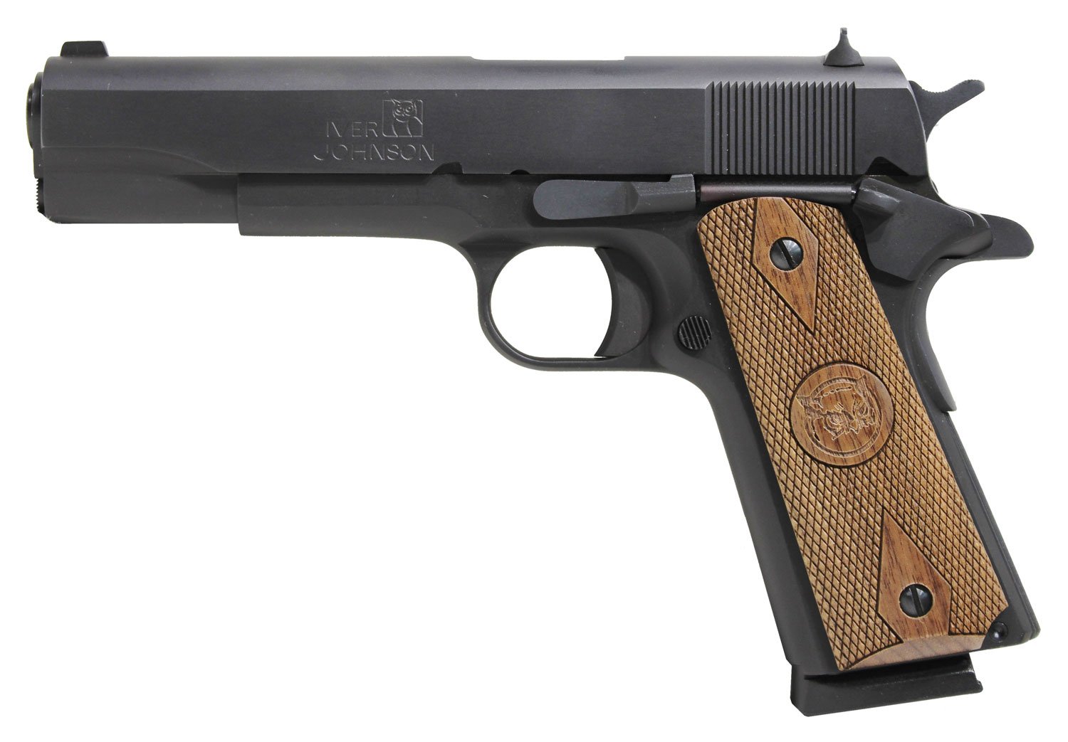 Iver Johnson 1911A1 45ACP 5" Matte Blued 8rd Walnut Grips - Iver Johnson - .45ACP