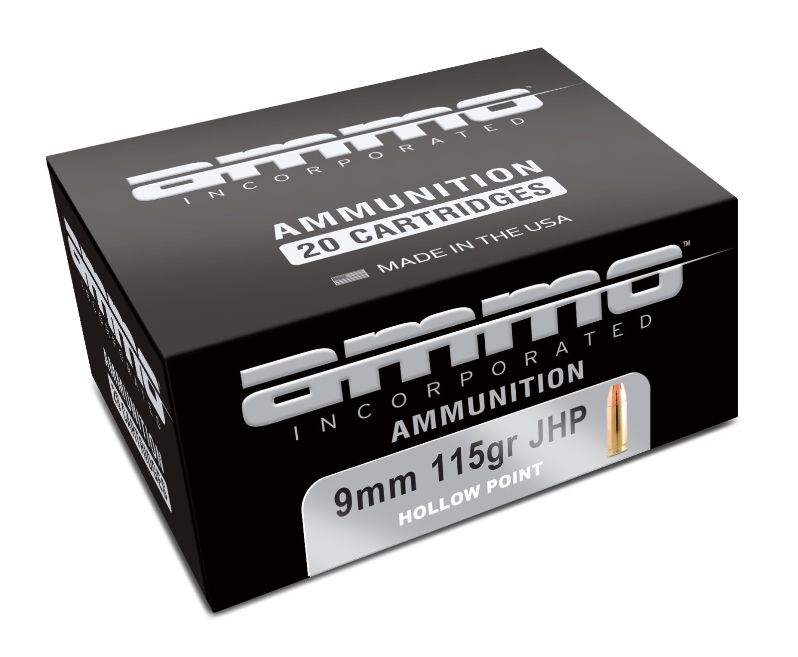 Ammo Inc. Signature 9mm Luger 115gr JHP Brass Cased Pistol Ammo 20 Rounds
