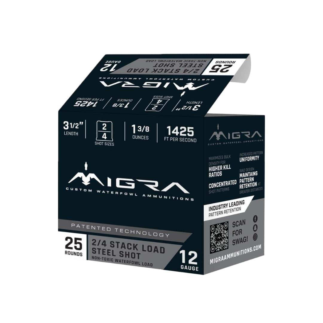 Migra Staxd Steel 12GA 3.5in 1-5/8oz #2&4 Shot 1350fps 25 Rounds