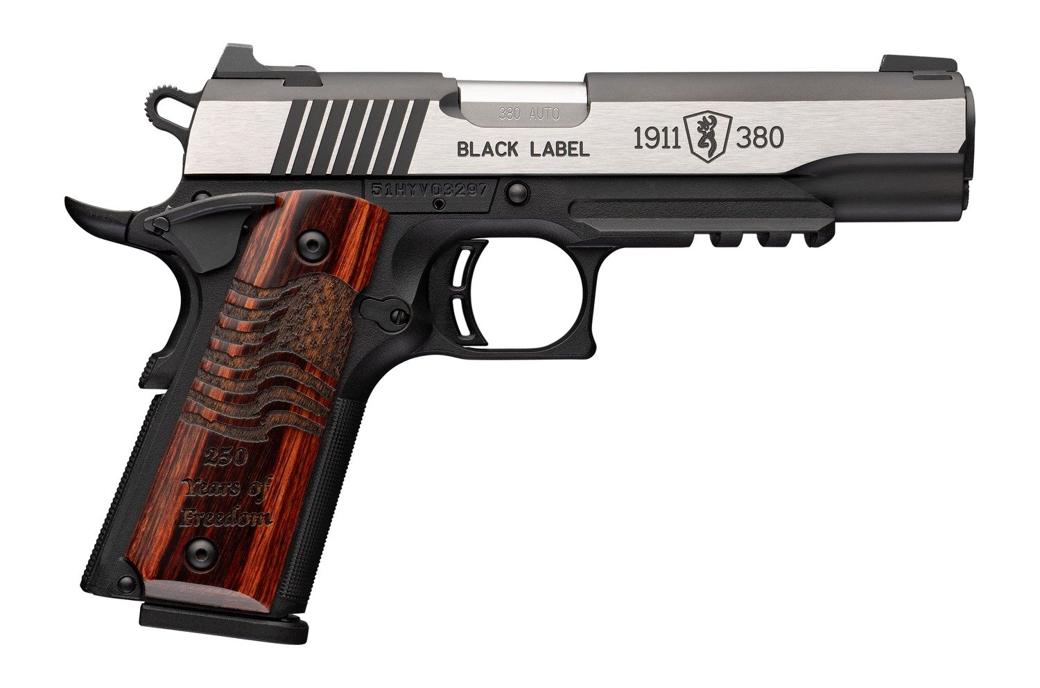 Browning 051124492 1911-380 Medallion Pro 250 380 ACP 4.25" Blackened Stainless Semi-Auto Pistol - Browning