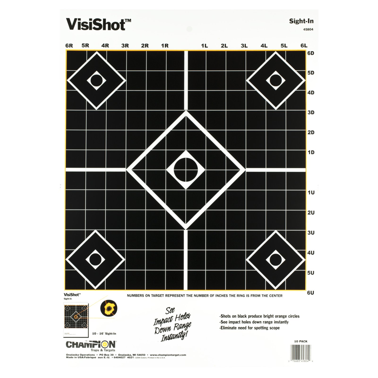 Champion Targets 45804 VisiShot Sight-In 5-Diamond Paper Hanging Pistol/Rifle 13" x 18" Black/White 10 Pk.