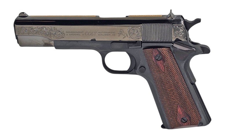 Colt O1911C-AUTOBLKGLD 1911 Classic 45ACP 5" 7+1 Black DLC/Gold Scroll