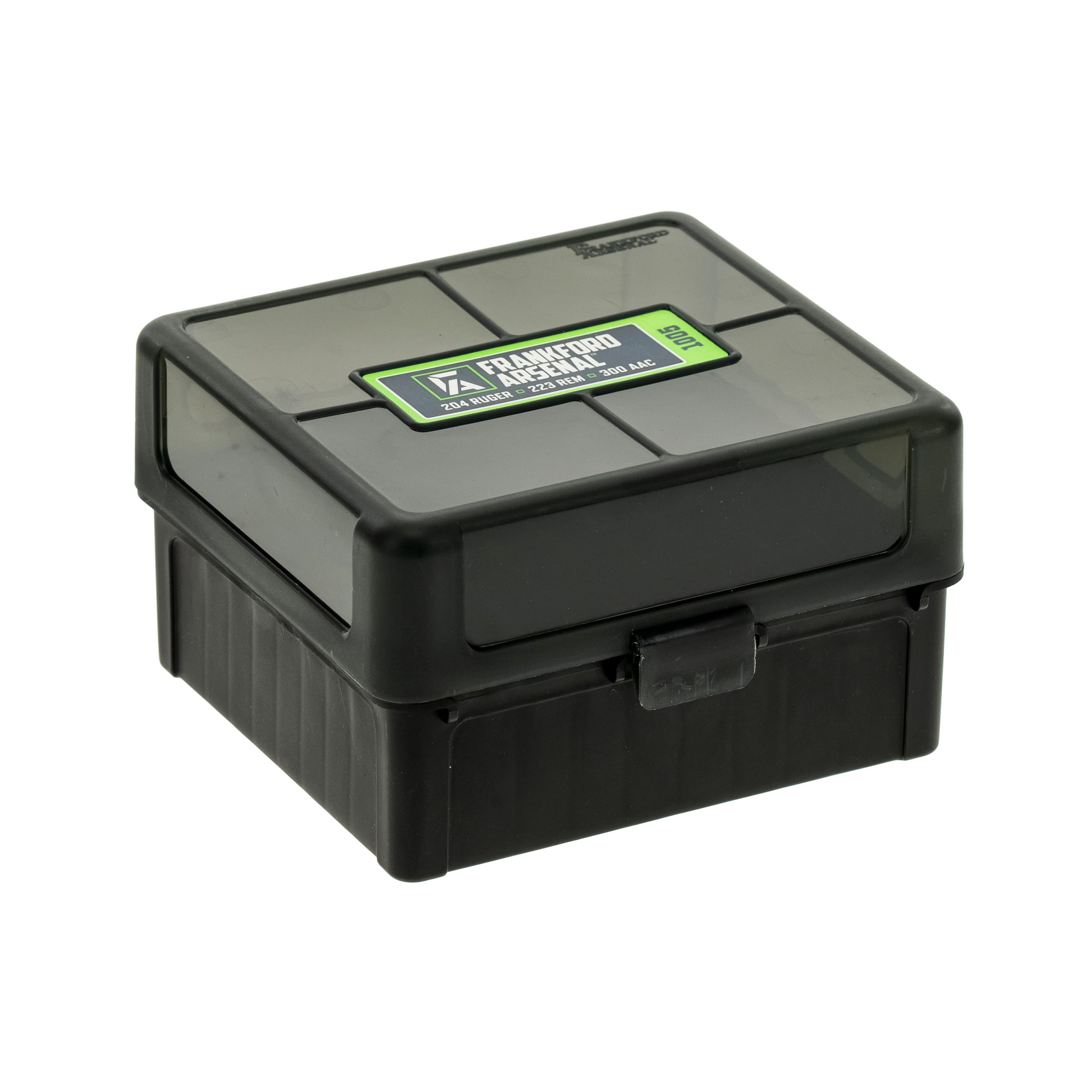 Frankford Arsenal 1083799 Hinge-Top Ammo Box 204/223Cal/300WinMag Black Polymer 100rd