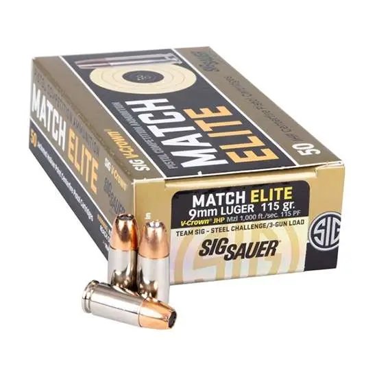 Buy Sig Sauer E9MMA1COMP50 Match Elite 9mm Luger 115 gr V-Crown JHP Ammo online
