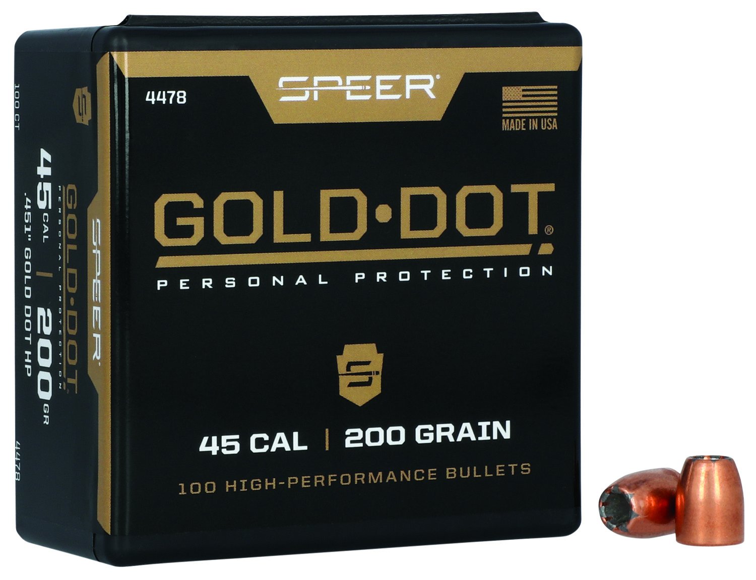 Speer 4478 Gold Dot 45Cal 200gr Hollow Point Ammo 100/Box - Speer - 45 Caliber