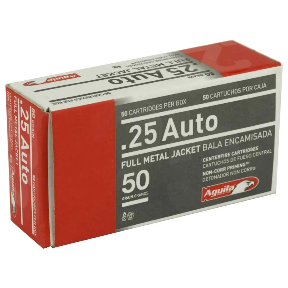 Aguila 1E252110 .25 ACP 50 Grain FMJ Rounds Brass Case - AGUILA AMMUNITION - 25 Auto
